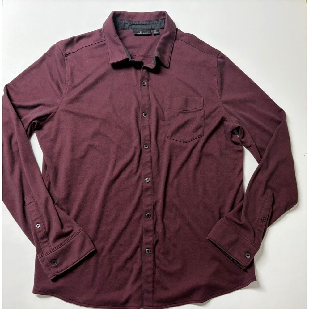 Marc Anthony Mens Burgundy Knit Casual Dress Shirt Size XL Slim Fit Long Sleeve